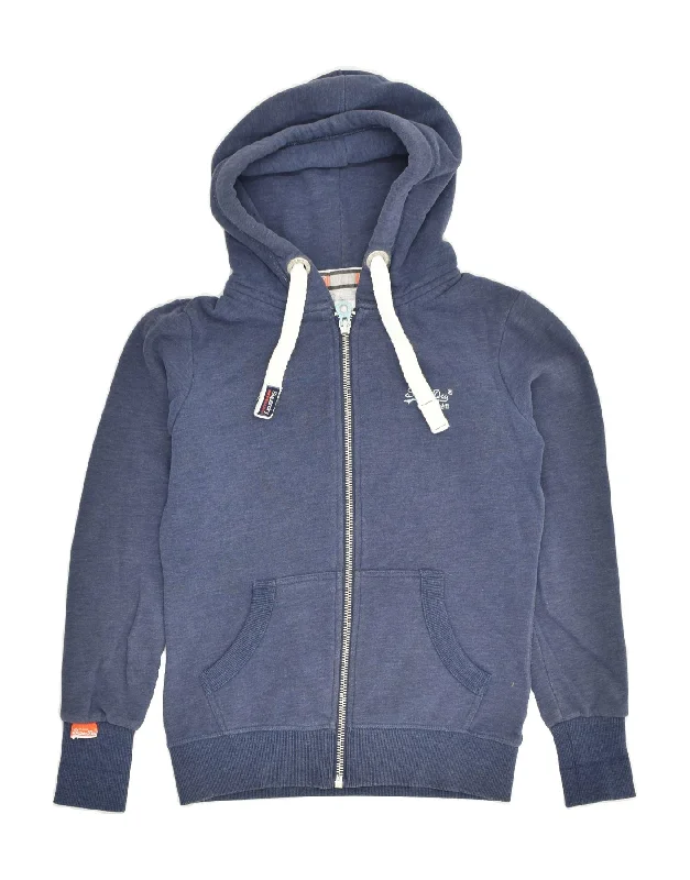 Must-Have Deals SUPERDRY Womens Zip Hoodie Sweater UK 8 Small Blue Cotton