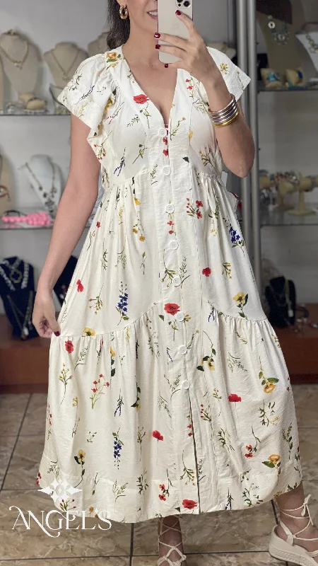Time-Limited Offer Button Down Floral Print Midi Dress