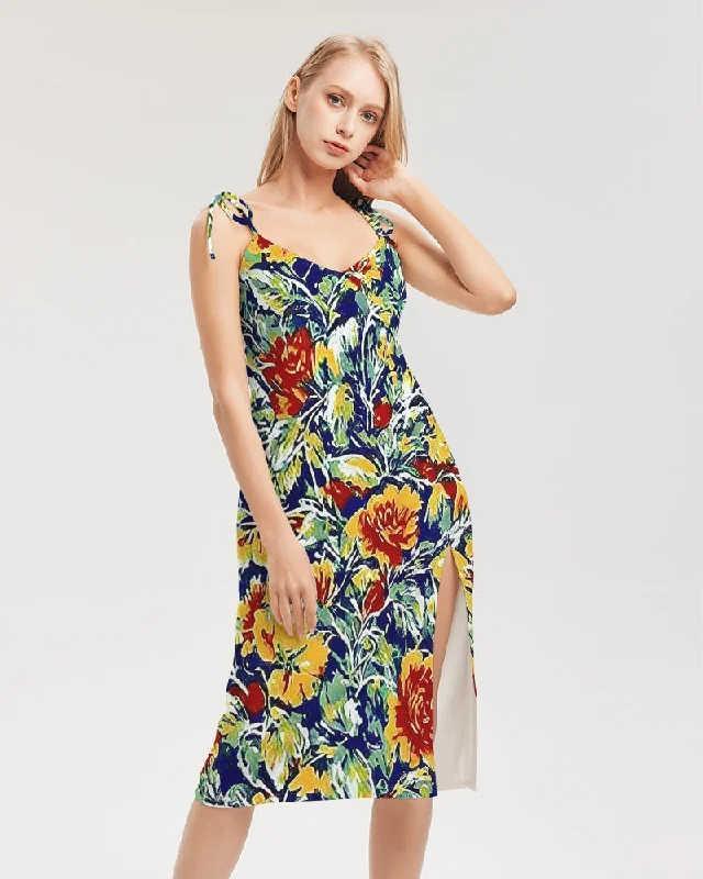 Painted floor design Women's All-Over Print Tie Strap Split Dress