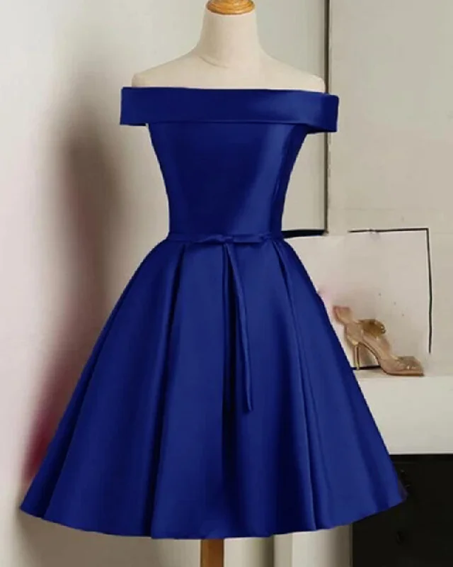 Unmissable Offer Off shoulder Satin A Line Royal Blue Short Homecoming Dress SP0822 Unmissable Offer Off shoulder Satin A Line Royal Blue Short Homecoming Dress SP0822