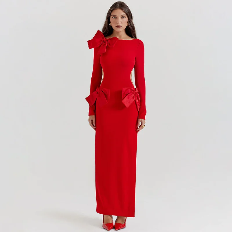 Deal of the Week Luxury Oversized Bow Boat Neck Bodycon Long Sleeve Thigh Split Cut Out Maxi Dress Deal of the Week Luxury Oversized Bow Boat Neck Bodycon Long Sleeve Thigh Split Cut Out Maxi Dress