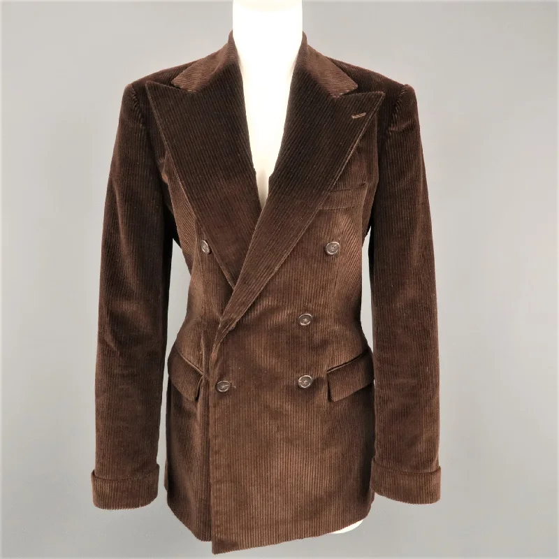 Buy More, Save More RALPH LAUREN Size 8 Brown Corduroy Double Breasted Peak Lapel Jacket