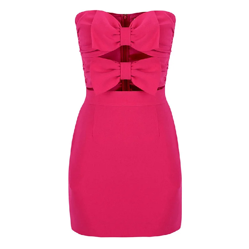 Unbeatable Prices Cute Bow Cut Out Strapless Sweetheart Neck Ruched Bodycon Mini Party Dress