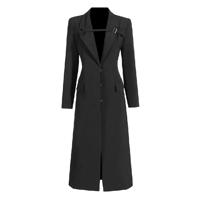 While Supplies Last Preppy Belted Lapel Strong Shoulder Long Sleeve Tailored Blazer Midi Dress
