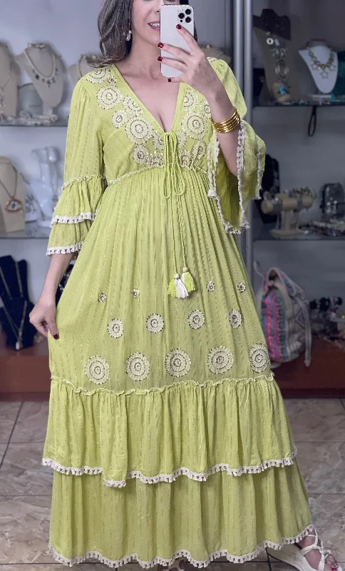 New Markdowns Green Boho Maxi with Gold Sequins