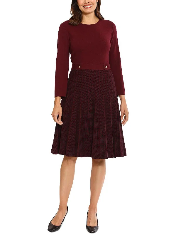 Womens Pleated Knee Length Sweaterdress