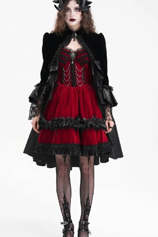 Price Break Black Long Sleeves Ruffle Lace Mesh Women's Gothic Jacket