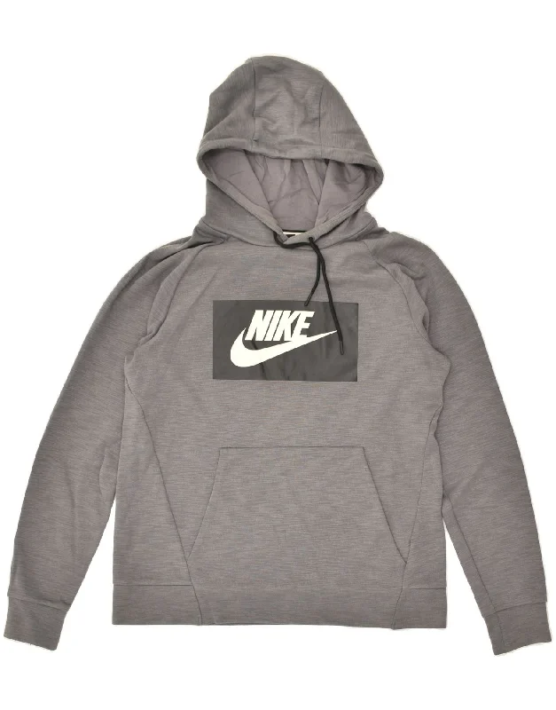 Limited Quantity NIKE Womens Loose Fit Graphic Hoodie Jumper UK 14 Medium Grey Cotton