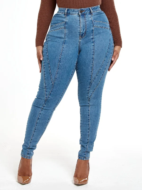 Factory Direct Sale High Rise Skinny Jeans with Seam Detail