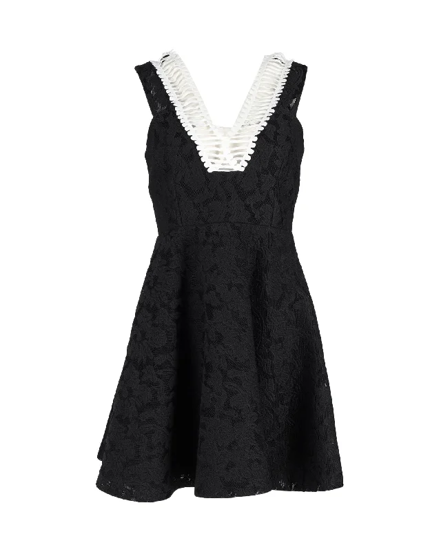 Sandro Rhythm Pleated Embroidered Mesh Mini Dress in Black Polyester