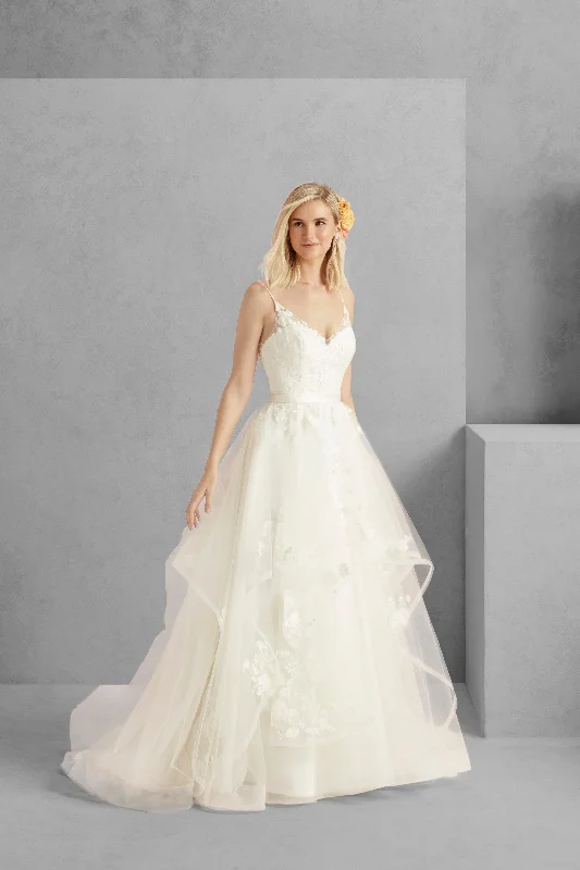 Bargain Bin Casablanca Beloved BL219 Butterfly Lace V shaped back Illusion straps V neck Satin belt Satin buttons feminine long Wedding gown