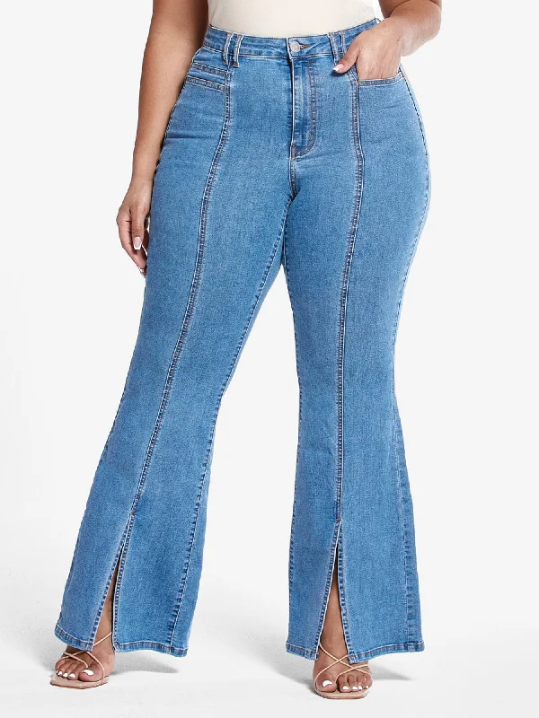 Crazy Deals High Rise Flare Jeans with Front Slit - Tall Inseam