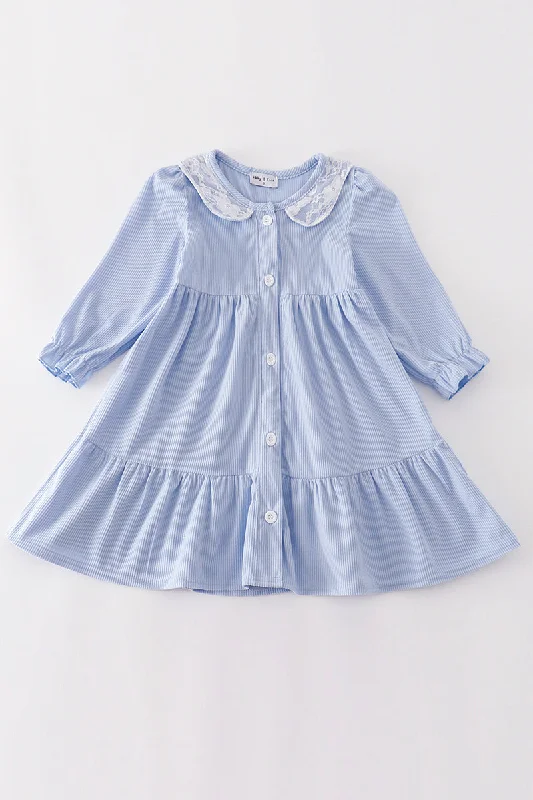 Super Sale Blue corduroy lace ruffle girl dress