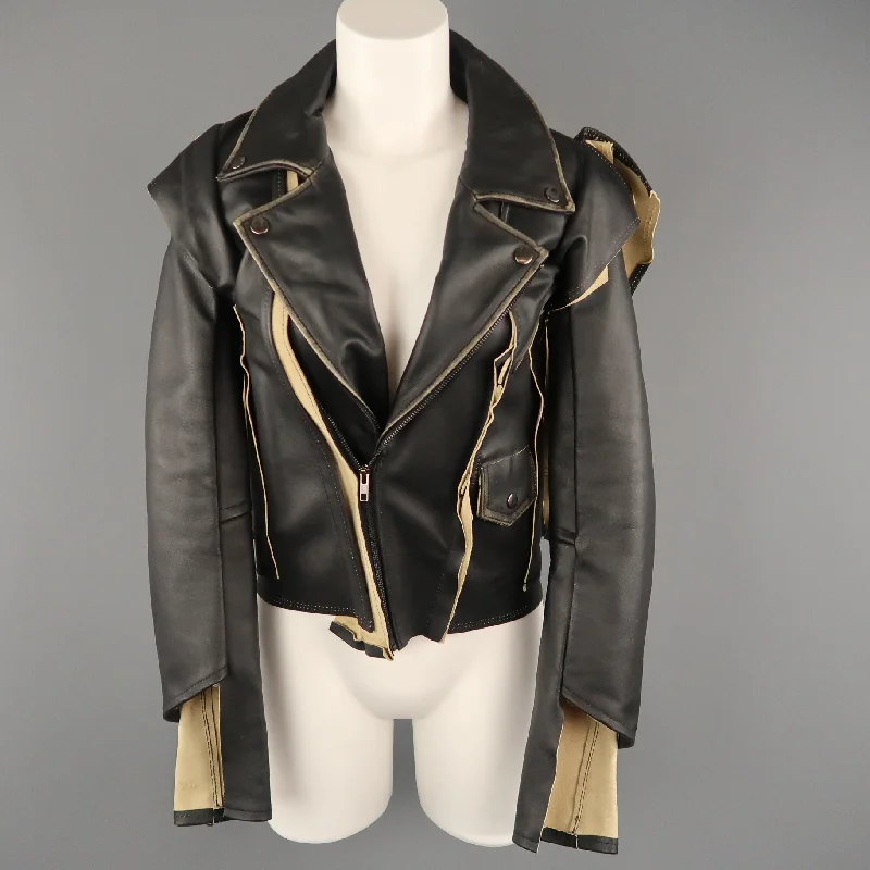 MAISON MARTIN MARGIELA X H&M Size 2 Black & Beige Deconstructed Biker Jacket