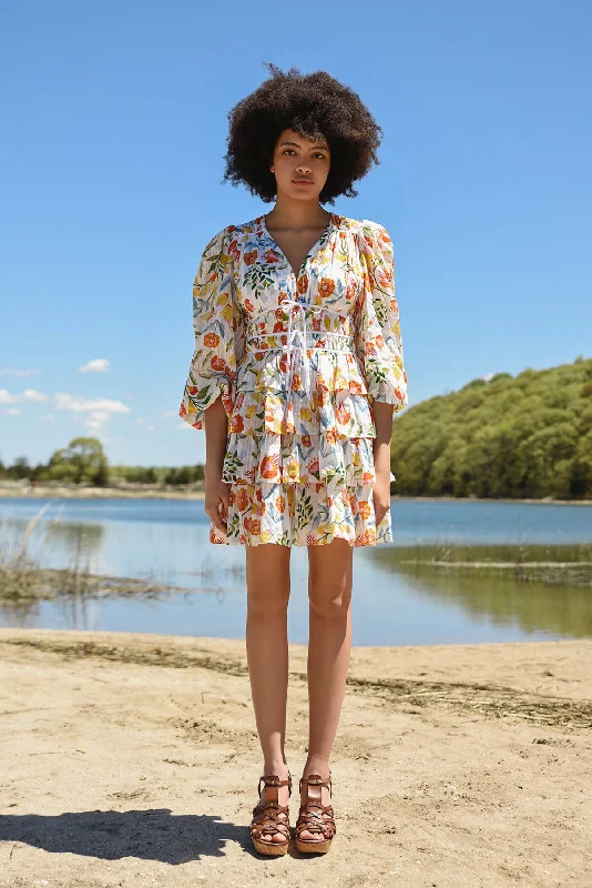 Limited Availability Flower Land Cotton Viscose Voile Mini Dress