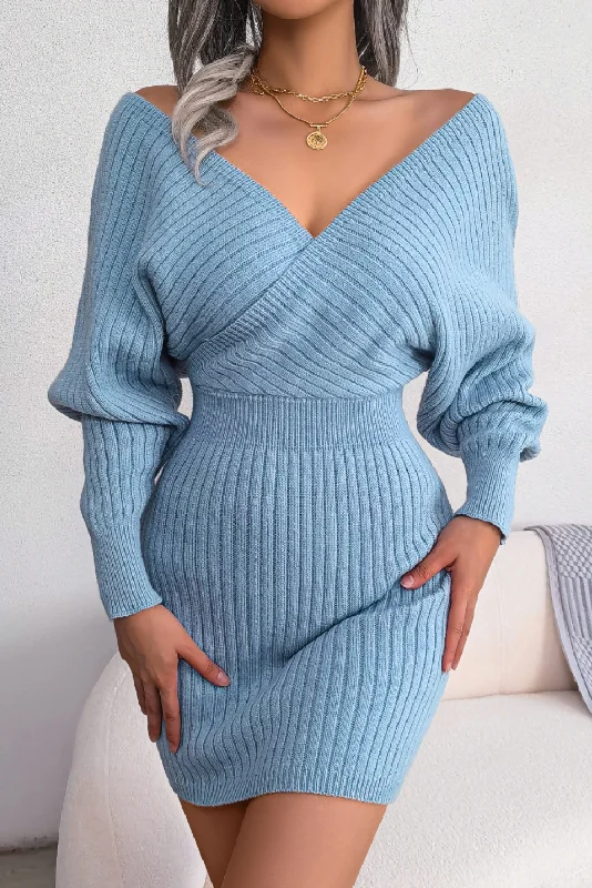 Overstock Sale 'Daria' V-neck Sweater Dress (3 COLORS)