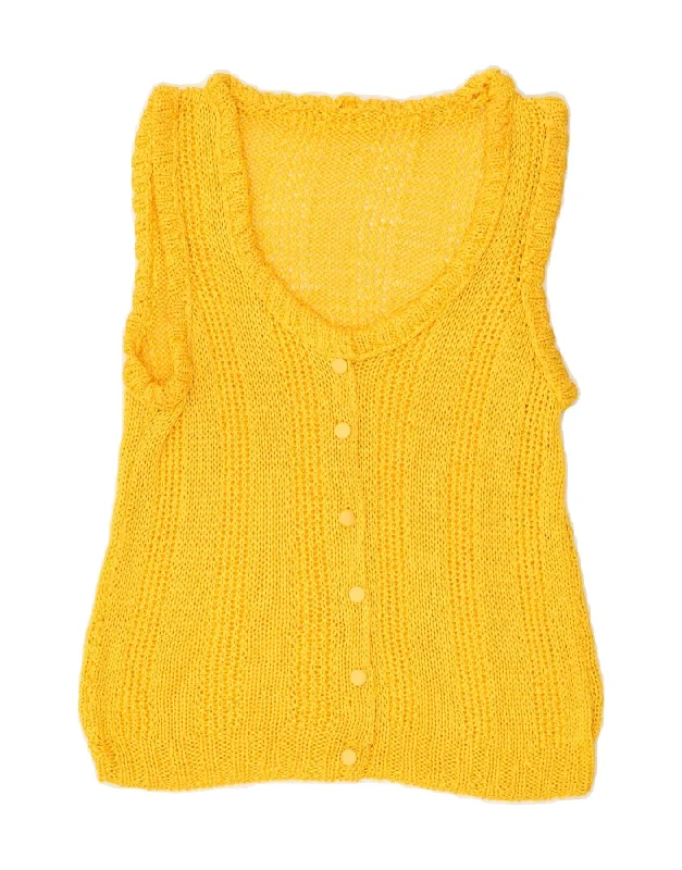 Mega Deal VINTAGE Womens Sleeveless Cardigan Sweater UK 14 Medium Yellow