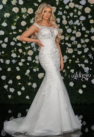 Adagio Bridal W9341 Size 10 off the shoulder mermaid lace wedding gown bridal dress