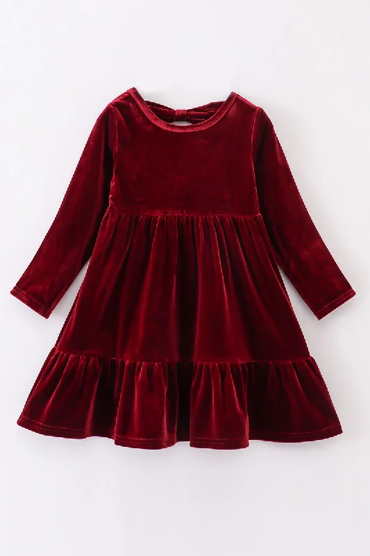 Flash Sale Premium Maroon velvet tiered ruffle dress