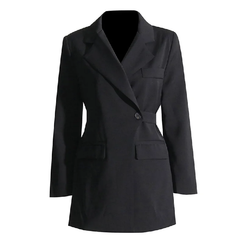 New Markdowns Asymmetrical Lapel Padded Shoulder Single Button Belted Mini Blazer Dress