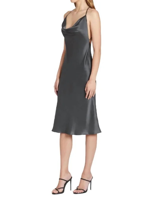 Tayce Silk Dress In Zinc