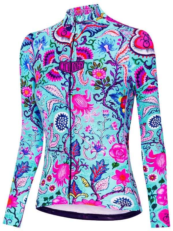 Limited Time Secret Garden Women's Winter Long Sleeve Jersey Aqua