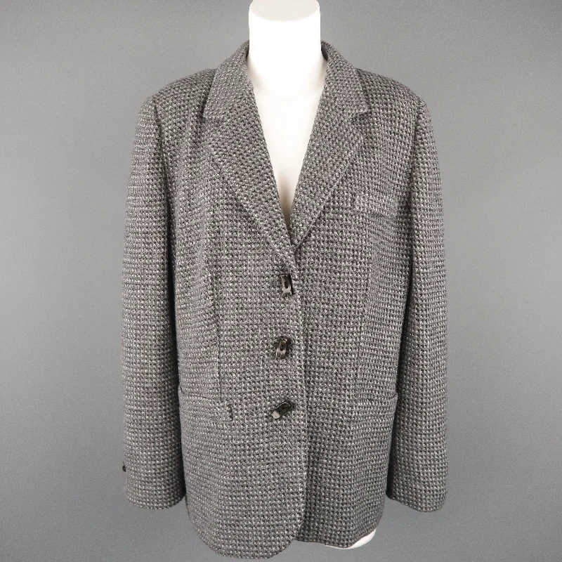 GIORGIO ARMANI Size 16 Grey Textured Wool Blend Notch Lapel Jacket