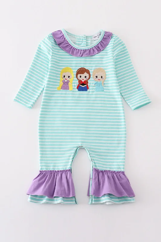 Price Fest Green stripe princess embroidery girl romper