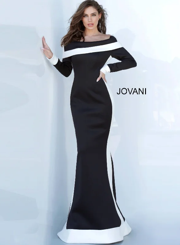 Jovani 4062 black and white long sleeve evening gown