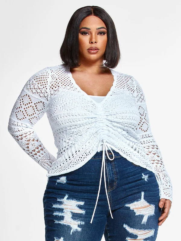 Best Bargains Ensley Pointelle Knit Drawstring Sweater