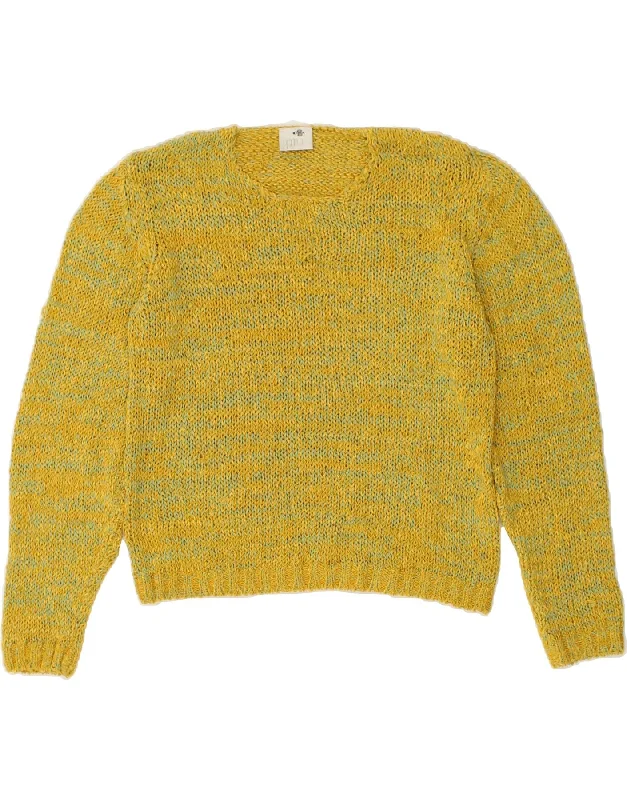 VINTAGE Womens Crop Crew Neck Jumper Sweater UK 12 Medium Yellow Polyamide