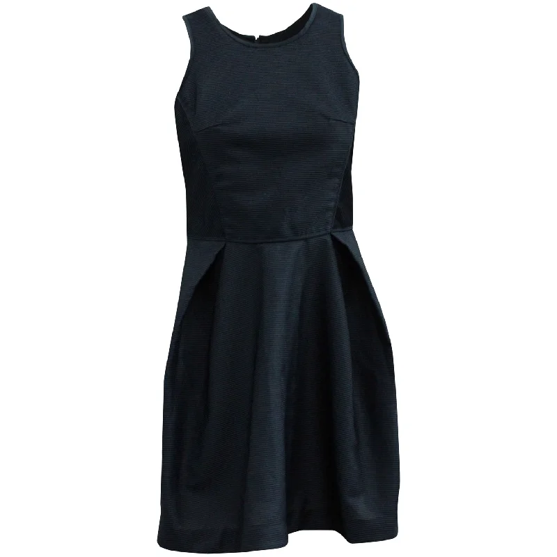 Maje Sheath Dress with Inverted Pleats in Navy Blue Polyester