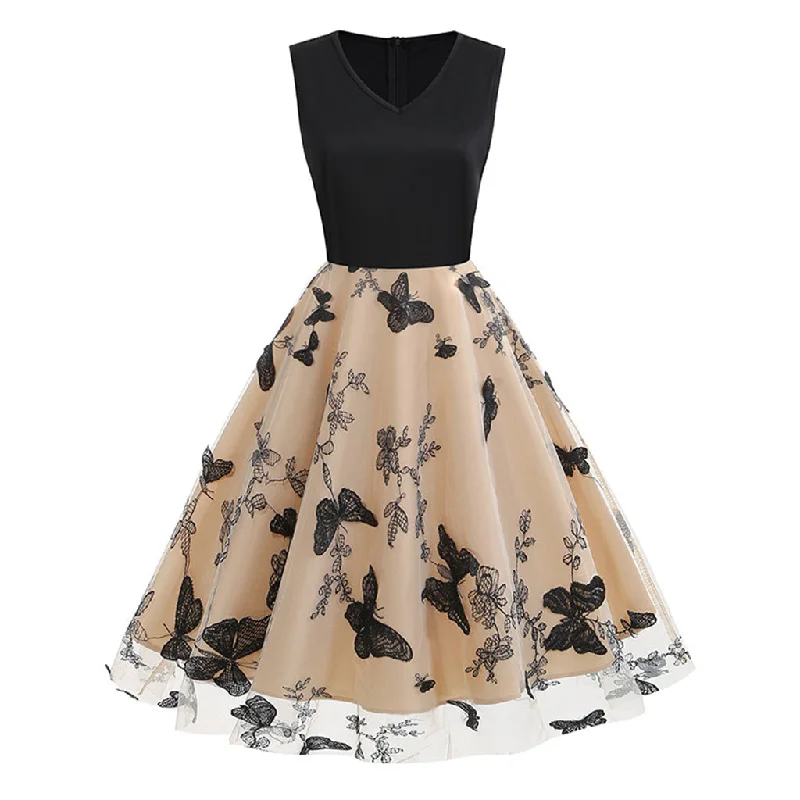 Overstock Ethereal V Neck Sleeveless High Waist Fit and Flare Butterfly Tulle Midi Dress