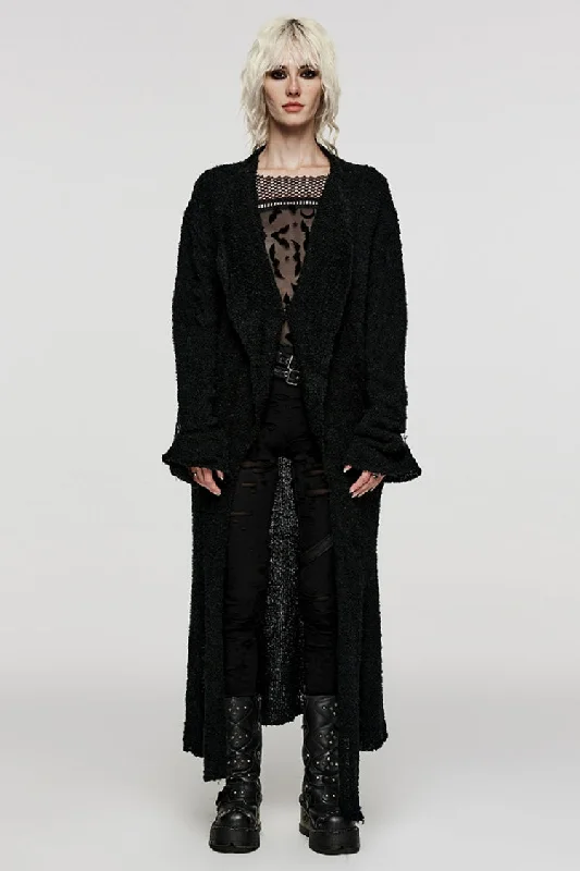 Buy More, Save More Black Lapel Collar Long Sleeves Wool Slit Hem Irregular Women's Punk Jacket