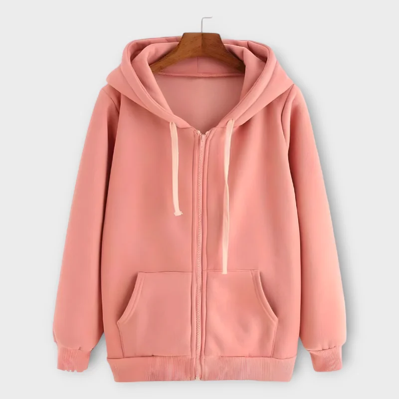 Online Only Winter Pink Zipper Hoodie For Womens