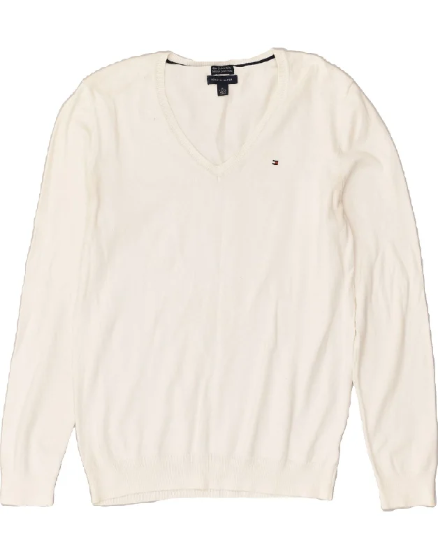 Deal Mania TOMMY HILFIGER Womens V-Neck Jumper Sweater XL White Cotton