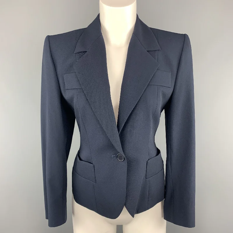 YVES SAINT LAURENT Size 6 Navy Virgin Wool Cropped Sport Jacket