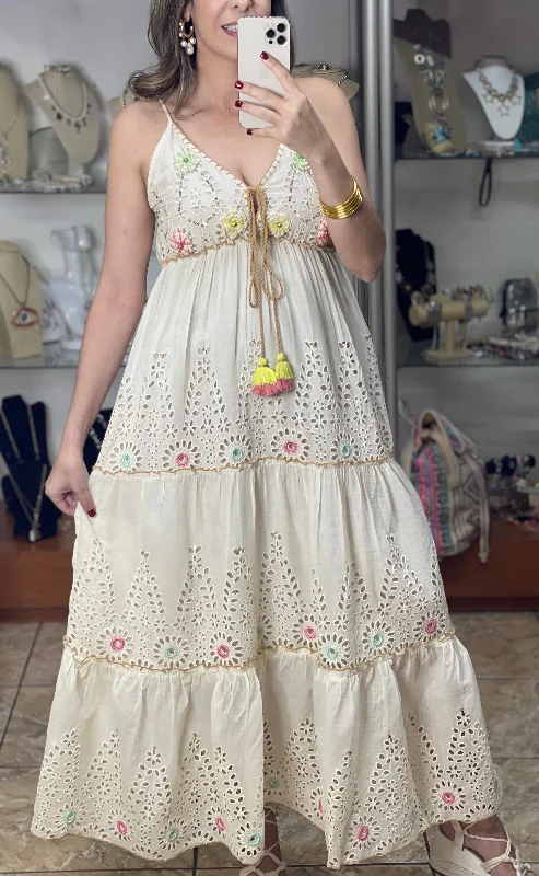 Extra Savings Cream Boho Maxi with Eyelet Details