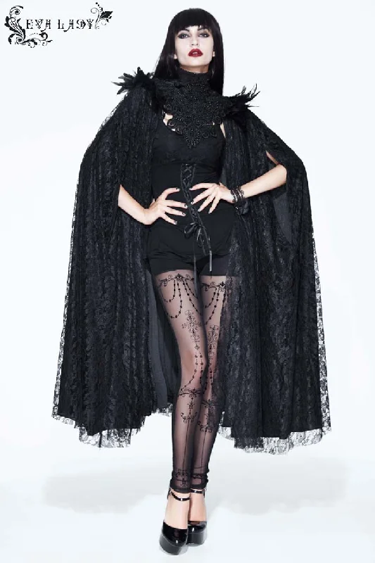 Extra Discounts Black Palace Style Lace Long Women's Gothic Cloak