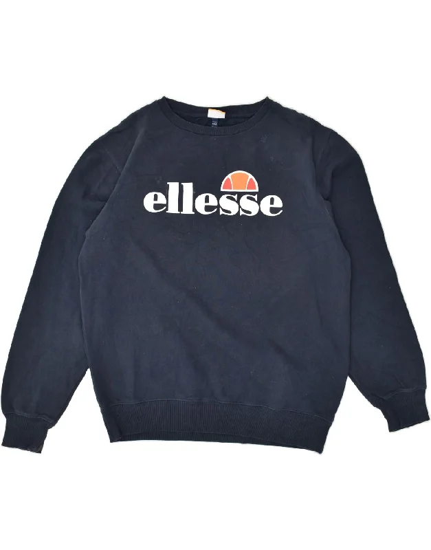 Today Only ELLESSE Womens Graphic Sweatshirt Jumper UK 14 Large  Navy Blue Cotton