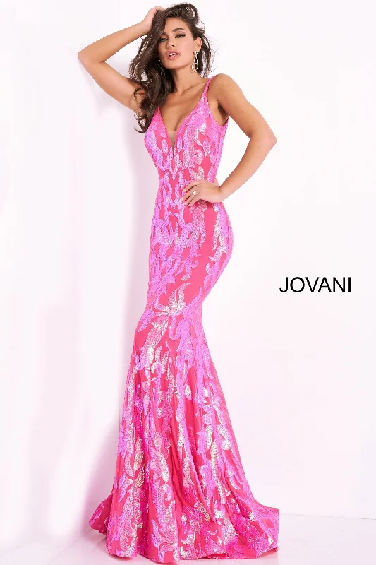 Jovani 3263  Mermaid Demask Sequin Prom Dress Pageant Gown V Back V Neck