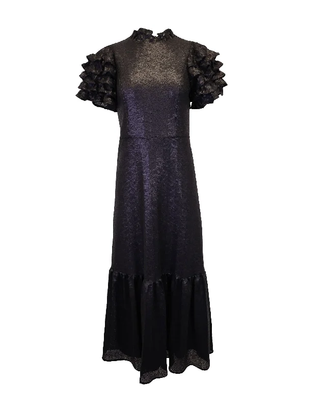 Sea New York Rachelle Ruffle-Sleeve Sequined Gown In Black Polyester