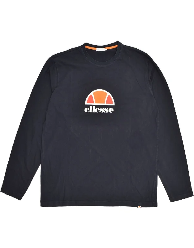 Price Reduction ELLESSE Womens Graphic Sweatshirt Jumper UK 18 XL Navy Blue Cotton