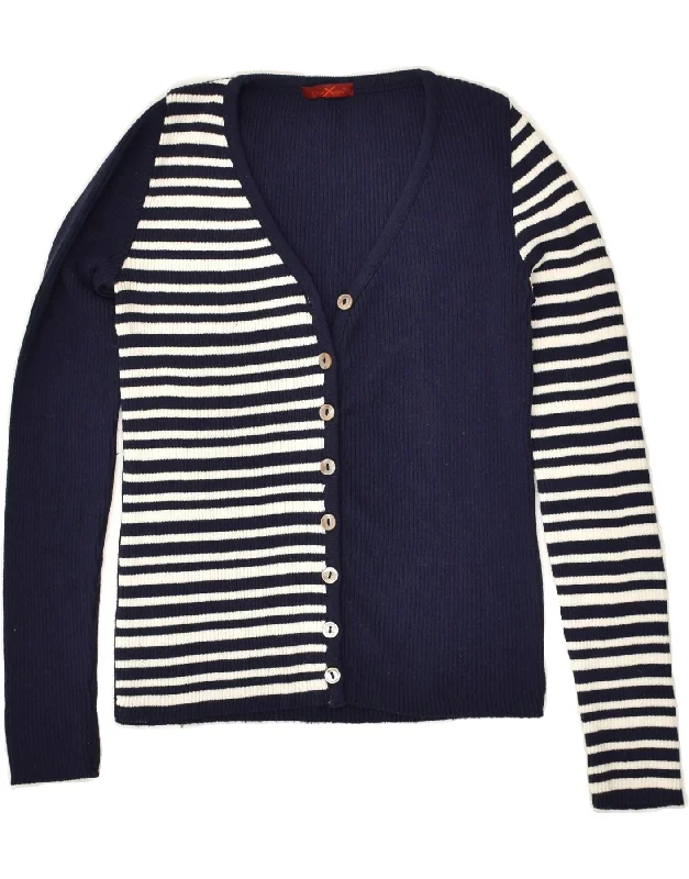 Discount Extravaganza VINTAGE Womens Cardigan Sweater UK 8 Small Navy Blue Striped Cotton