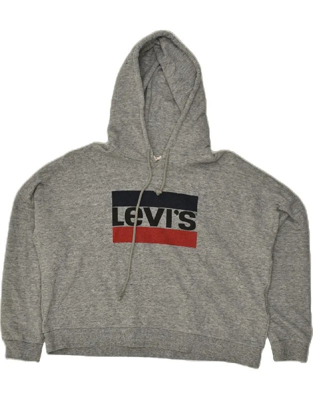 LEVI'S Womens Graphic Hoodie Jumper UK 16 Large Grey Cotton