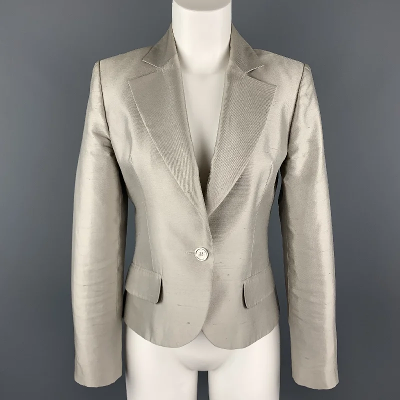 TIME-Limited Offer GIVENCHY Size 6 Silver Silk Shangtung Copped Blazer Jacket