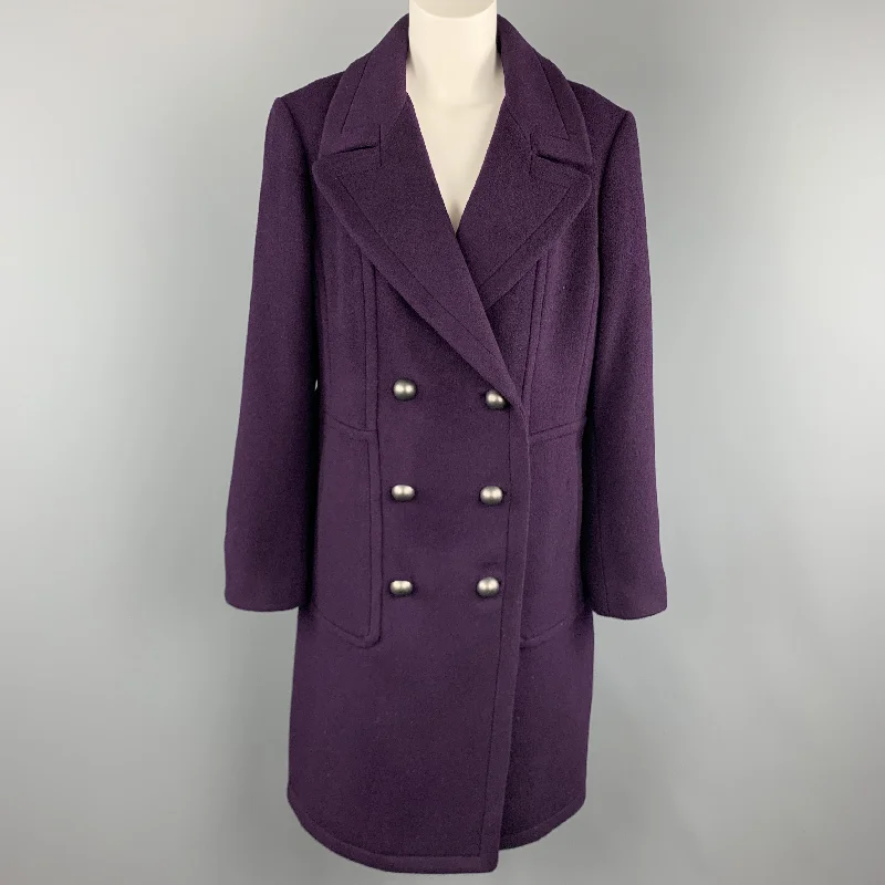 Special Promotion ELIE TAHARI Size L Purple Wool Blend Double Breasted Metal Button Coat