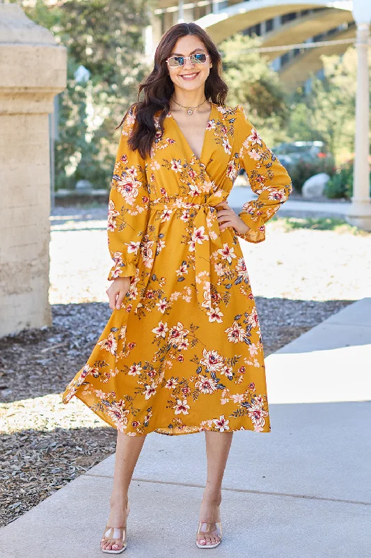 Price Break Double Take Full Size Floral Tie Back Flounce Sleeve Dress