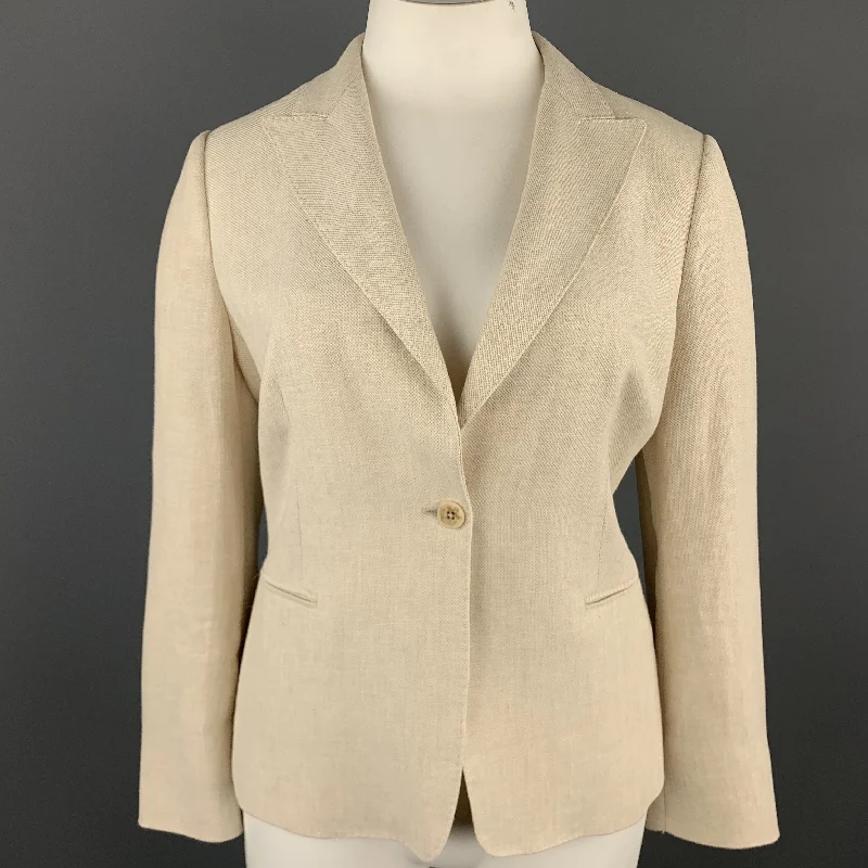 Bonus Savings MAX MARA Size 16 Beige Linen Peak Lapel Blazer Jacket