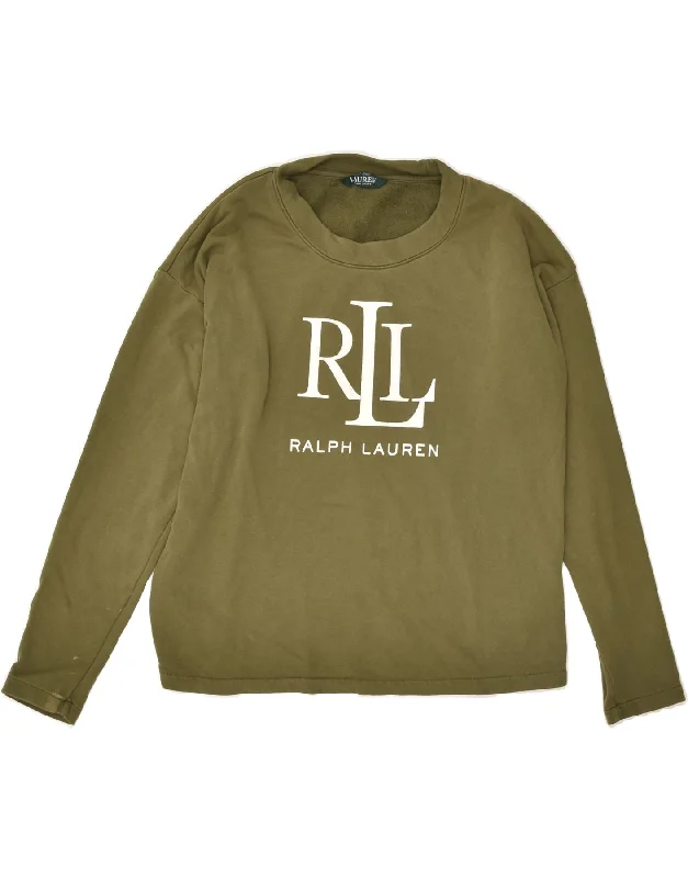 RALPH LAUREN Womens Graphic Sweatshirt Jumper UK 10 Small Green Cotton